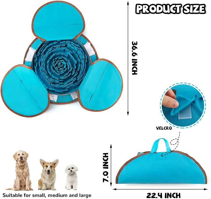 AWOOF Pet Snuffle Mat for Dogs, Interactive Feed Game for Boredom, Encourages Natural Foraging Skills for Cats Dogs Bowl Travel Use, Dog Treat Dispenser Indoor Outdoor Stress Relief (Blue) - Image 5