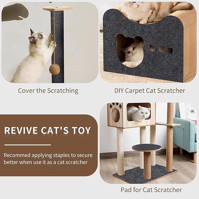 Cat Scratch Furniture Protector Mat DIY Cat Scratch Pad Self-Adhesive, Pet Scratching Post Cat Scratcher Carpet Anti Cat Scratch for Cat Tree/Door/Couch (Brown, 15.8 * 78 inch) - Image 2