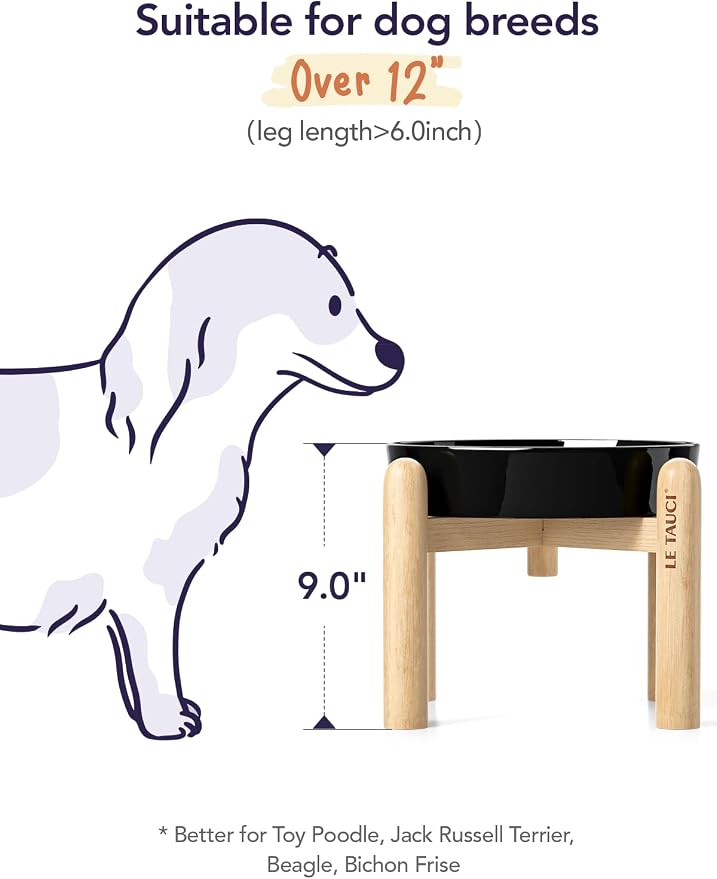 LE TAUCI Ceramic Slow Feeder Dog Bowls Elevated, 3 Cup Raised Bowl with Wooden Stand for Medium Large Breed, Slow Down Eating, Puzzle Dog Food Bowl,Skull Black - Image 4