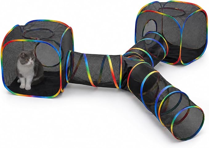 Outdoor Rainbow Cat Enclosures Playground,Outside House for Indoor Cats Include Portable Tent, 3 Way with 2 Cube Tunnel, for Kitty and Small Animals,Within Storage Bag - Image 8