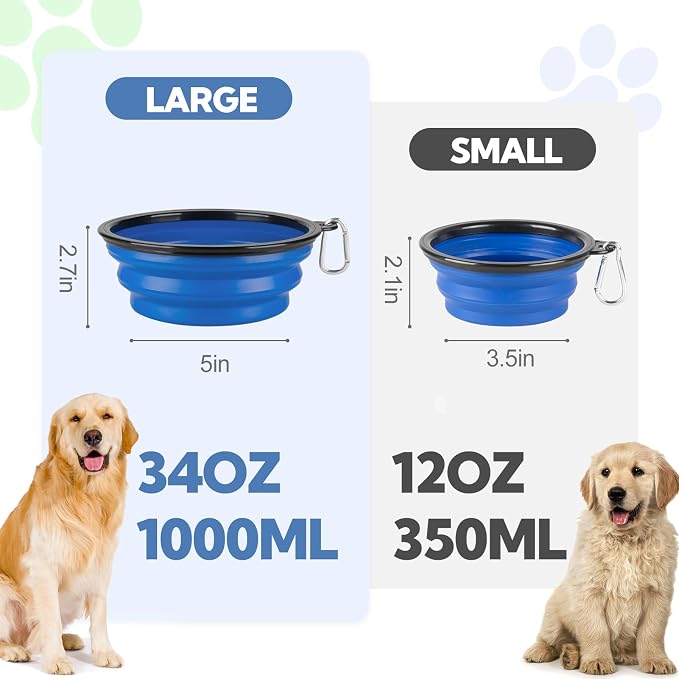 Collapsible Dog Bowl Large 34oz, Travel Dog Water Bowl Portable | 2 Pack, 2 Carabiner Clips, Silicone Travel Dog Bowl Foldable, Feeding Watering Dish Bowl, for Parking, Walking, Camping - Image 6