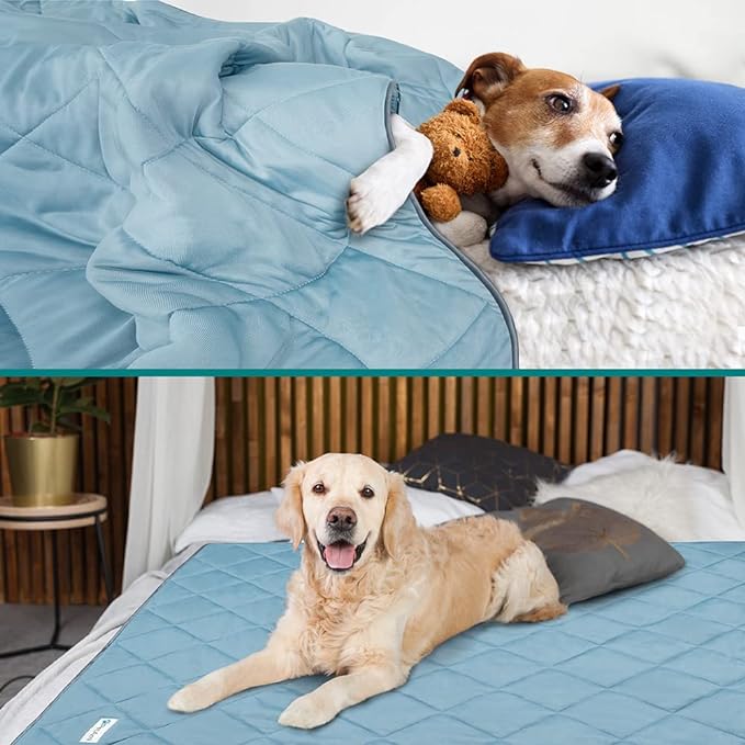 PetAmi Premium Cooling Dog Blanket | Lightweight Fluffy Pet Throw Blanket Bed Cover for Dogs, Cat, Puppies | Pet Blanket Furniture Protector Couch Sofa | Reversible Fuzzy Cozy | 90x90, Dusty Blue - Image 3