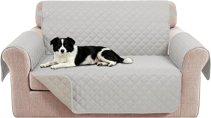 Reversible 45" Small Loveseat Sofa Covers, Light Grey/Beige | Loveseat Covers for Dogs Water Repellent, Friendly Furniture Protector with Elastic Straps for Living Room by LuxshareHome
