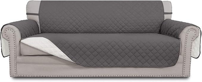 Easy-Going Reversible Couch Cover, 4 Seater Sofa, XX-Large Sofa, Gray/Ivory | Machine Washable Slipcover For Dogs, Water Resistant Furniture Mat For Living Room, Non-Slip Sofa Cover, Pet Friendly by Easy-Going