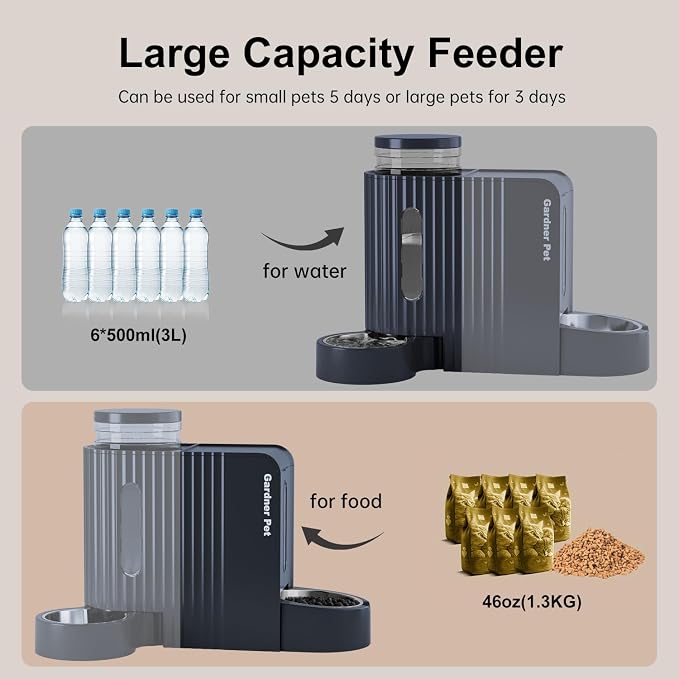 Gardner Pet Gravity Cat Food Feeder and Water Dispenser Stainless Steel Bowls Two-in-One Set Large Capacity Automatic Feeder for Pets Dogs, Puppies, Kittens-(0.8 Gallons x 2) - Image 3