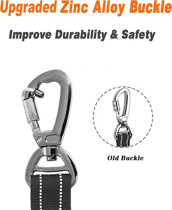 AUBELL Tactical Dog Leash Heavy Duty,4-6ft No Pull Bungee Leash,Black | Reflective Dog Leash for Medium Large Dogs with Comfortable Padded Double Handle,Car Seat Belt,360 Degree Rotating Carabiner - Image 2