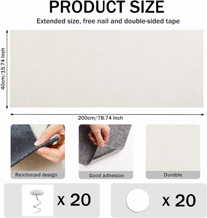 78.8"x15.8" Beige Cat Scratch Mat for Furniture DIY Climb Cat Scratcher Mat for Covering Cat Tower,Cat Scratching Post(2M,Beige) - Image 3