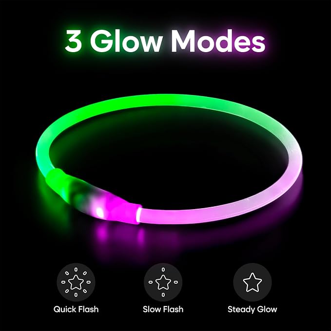 Light up Dog Collar, LED Dog Collar USB Rechargeable, YFbrite Waterproof Dog Collar Light for Small, Medium, Large Dogs & Cats (Pink+Green) - Image 2