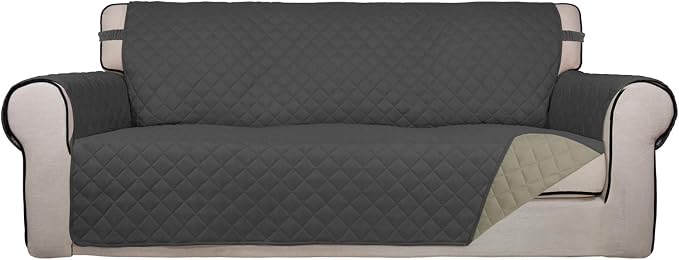 PureFit Reversible Quilted Sofa Cover, Water Resistant Slipcover Furniture Protector, Washable Couch Cover with Non Slip Foam and Elastic Straps for Kids, Pets (X Large, Dark Gray/Beige) | Dark Gray/Beige, Water Resistant Couch Protector, Washable Pet ... by PureFit