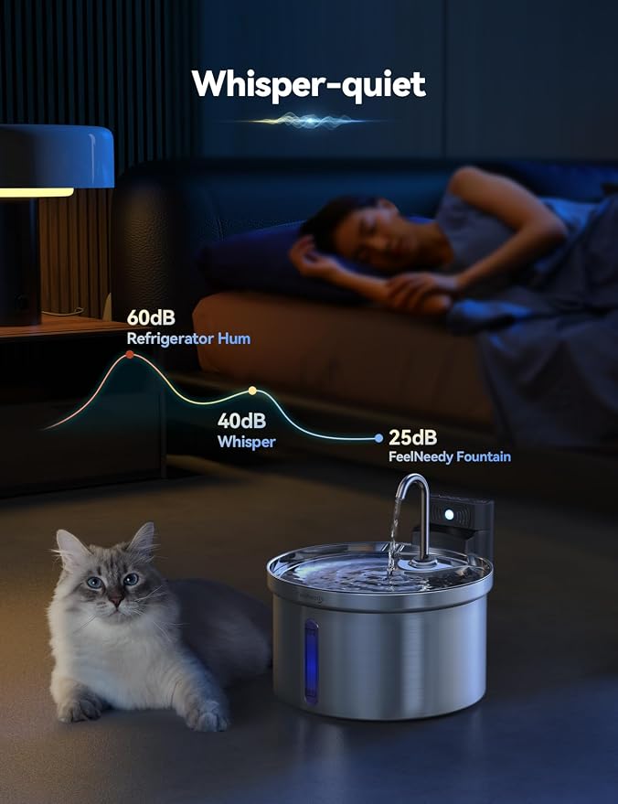 Wireless Cat Water Fountain [Water & Battery Separation] FEELNEEDY Stainless Steel Automatic Pet Water Dispenser, 4000mAh Battery Operated Water Fountains for Cats Dogs - 3.5L/118oz - Image 7