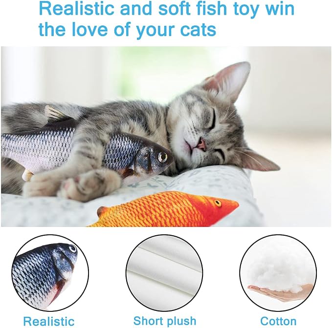 Tocirelo Cat Toys Interactive Flopping Fish with Catnip, Kitten Kicker Toy | 2Pack Interactive Motion Activated Cat Toys for Indoor Cats Self Play, 11" Automatic Floppy Fish Bored Kitty Enrichment - Image 4