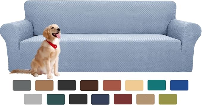 YEMYHOM Couch Cover Latest Jacquard Design High Stretch Extra Large Sofa Covers Pet Dog Cat Proof Oversized Slipcover Non Slip Magic Elastic Furniture Protector (X Large, Light Blue) by YEMYHOM