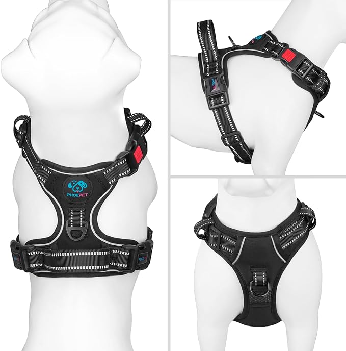 No Pull Dog Harnesses for Small Dogs Reflective Adjustable | Front Clip Vest with Handle 2 Metal Rings 3 Buckles [Easy to Put on & Take off] (S, Black) - Image 2