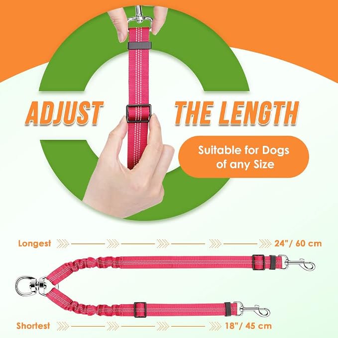 AUTOWT Double Dog Leash, No Tangle 360°Swivel Rotation Reflective Lead Attachment Adjustable Length Dual Two Dogs Lead Splitter, Comfortable Shock Absorbing Walking Training for 2 Dogs - Image 7