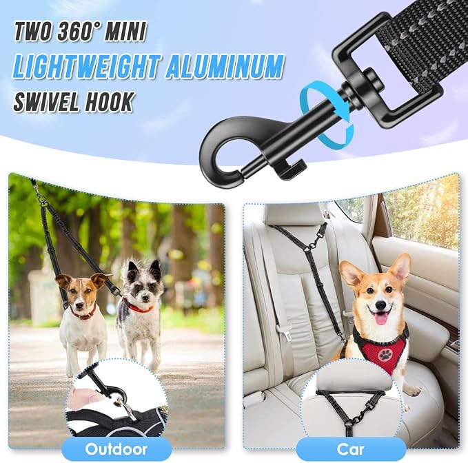 AUTOWT Double Dog Leash, No Tangle 360°Swivel Rotation Reflective Lead Attachment Adjustable Length Dual Two Dogs Lead Splitter, Comfortable Shock Absorbing Walking Training for 2 Dogs - Image 5