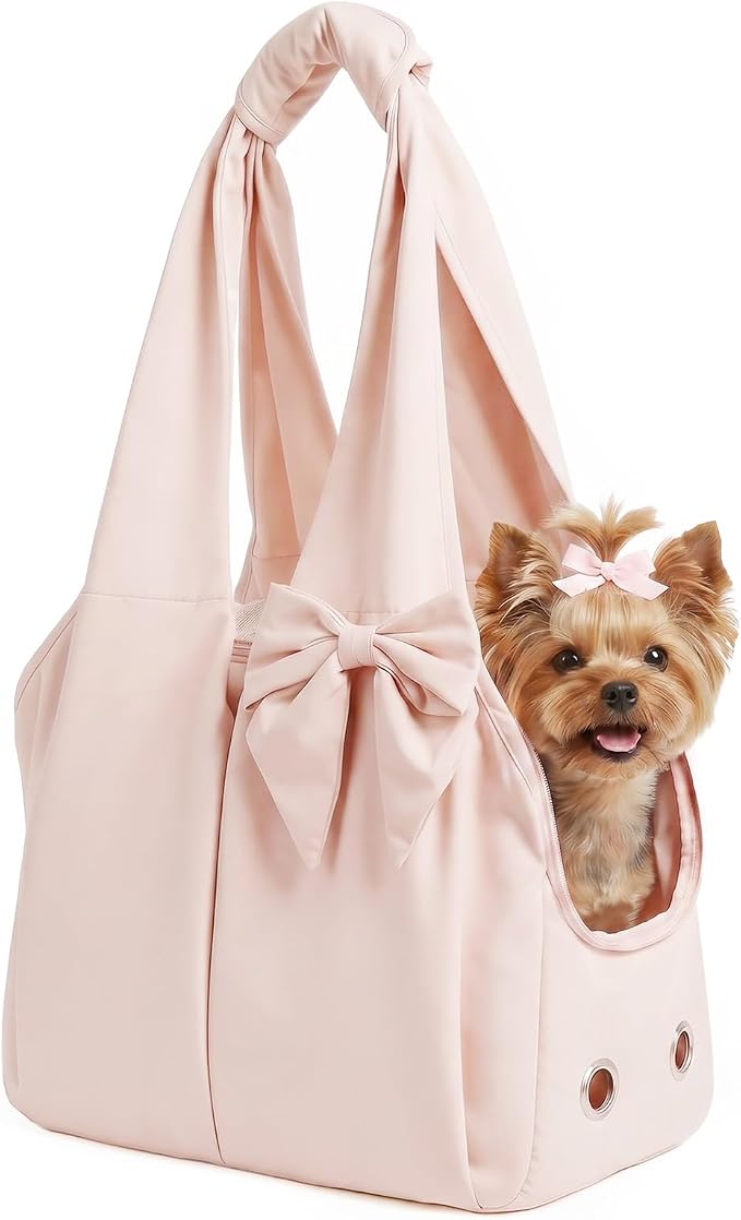 Fashion Dog Purse Carrier for Small Dogs and Cats, Soft-Sided Puppy Tote Bag Under 15 lbs, Lightweight Pet Carrier with 4 Pockets, Smart Zipper Lock, Pet Travel Bag for Travel Outdoor(Pink) by Unknown