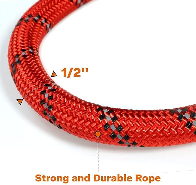 Taglory Rope Dog Leash for Medium Large Dogs, 5 FT Padded Handle, Red | Climbing Rope for Strong Pullers, Reflective for Night Walks and Training, Comfortable Grip, Anti-tangle Swivel Clip 1/2 inch - Image 3