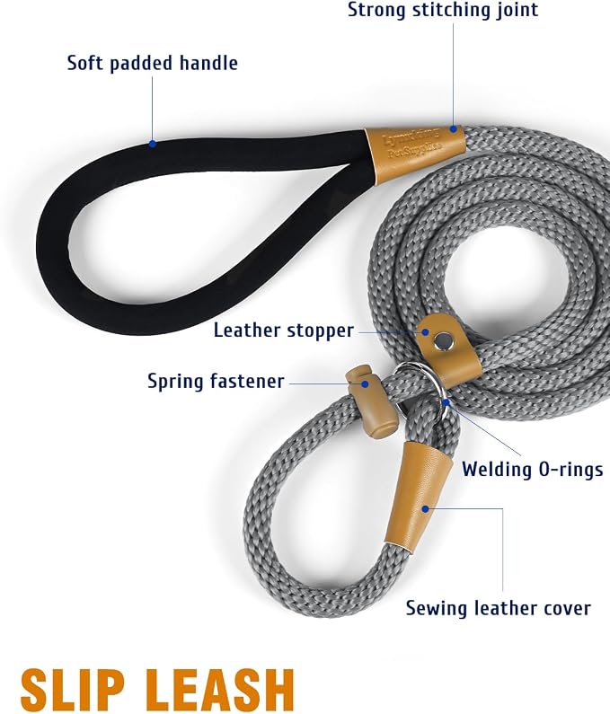Dog Leash Slip Lead Braided Rope Pet Training Loop Leashes 5ft 6ft 8ft | Lynxking Strong Heavy Duty 1/2" 3/8", Durable Padded Handle No Pull Basic Training Nylon Lead,Small Medium Large Dogs Puppy - Image 6