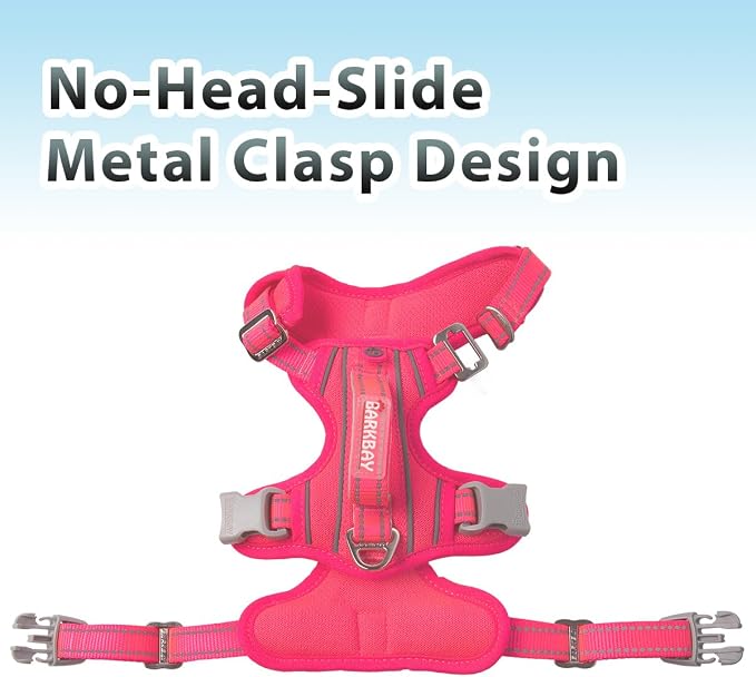BARKBAY No Pull Dog Harness 3 Buckles Large Reflective Dog Harness with Front Clip and Easy Control Handle for Walking Training Running with ID tag Pocket(Pink,L) - Image 2