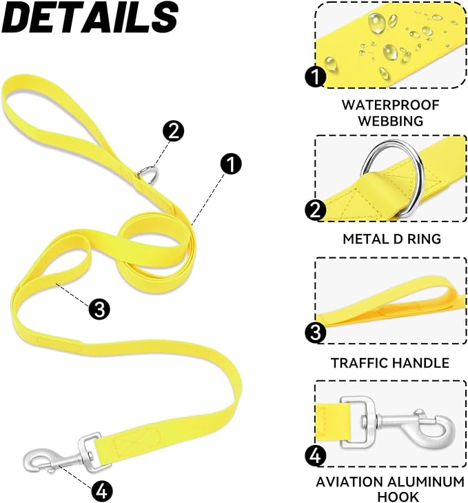 Waterproof Dog Leash with Double Handle, 6 FT Durable Odor-Proof Dog Leashes with Strong Aviation Aluminum Hooks Fits Small Medium or Large Dogs - Image 3