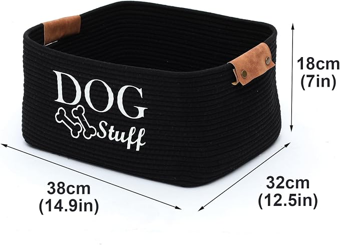 Geyecete Square Dog toy basket storage Cotton Rope Storage Basket Pet/Pet Toy And Accessory Storage Bin Doy Toy Box-Black - Image 4