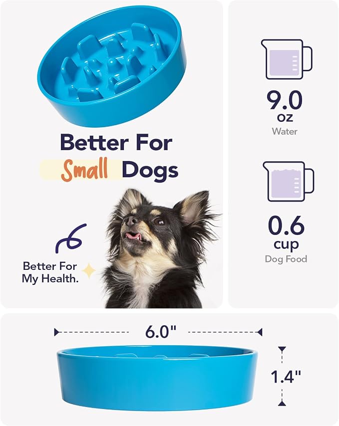 LE TAUCI Ceramic Slow Feeder Dog Bowls Small Breed, 0.6 Cups Dog Food Dish for Fast Eaters, Puzzle Bowl for Small Dogs and Cats,Vortex Blue - Image 5