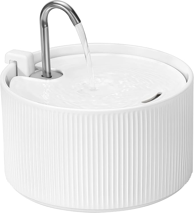 Upgrade 2.2L/78oz Ceramic Cat Fountain, Automatic Ceramic Water Fountain for Cats, Pet Water Fountain with Ultra-Quiet Pump (White) by Cepheus