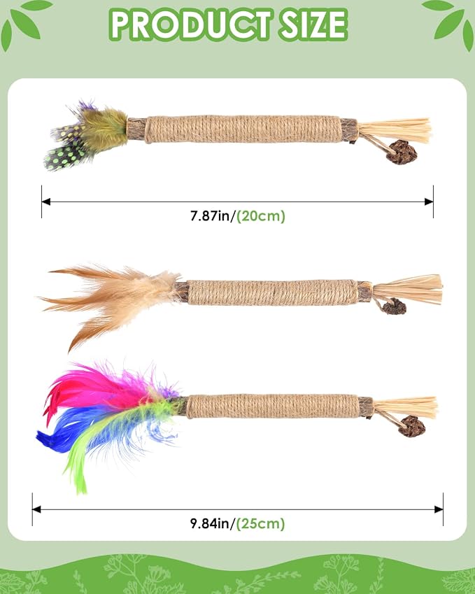 TINDTOP Silvervine Sticks for Cats with Natural Feather, Catnip Chew Toys | for Kittens Teeth Cleaning, Increase Appetite, Calm Cat Anxiety and Stress, Cat Dental Toy, 3 Pack - Image 4