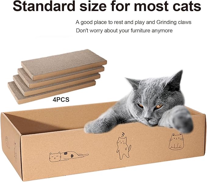 4 Packs in 1 Cat Scratch Pad with Box, Cat Scratcher Cardboard,Reversible,Durable Recyclable Cardboard, Suitable for Cats to Rest, Grind Claws and Play with Scratch Box - Image 4