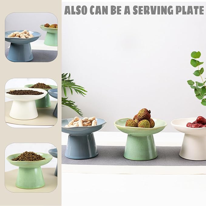 Wide Shallow 6.1" Raised Cat Bowls, Ceramic Elevated Food Bowl for Flat Faced Cats and Small Dogs, Porcelain Feeder Bowl, Stress Free, Protect Cat’s Spine, Green - Image 8