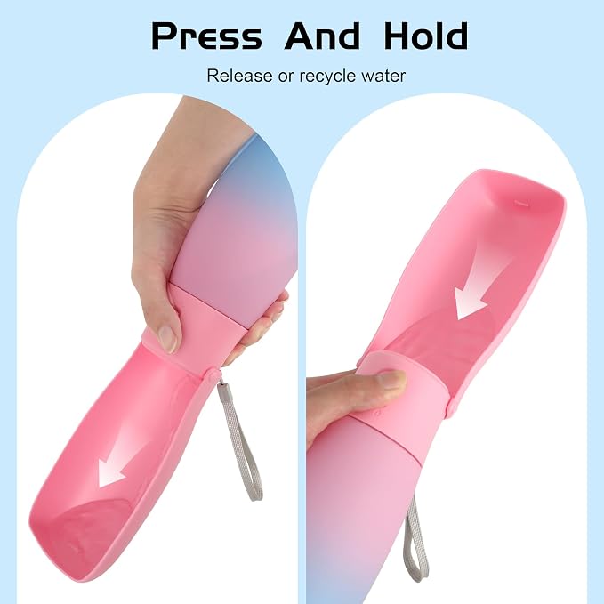 Portable Dog Water Bottle 19oz Pink | Foldable pet water dispenser, food grade plastic, ease to use for outdoor walking, hiking, travel - Image 6