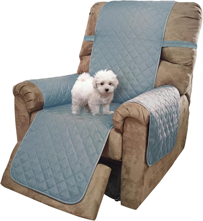 U-NICE HOME Reversible 23''Recliner Small Chair Cover, Light Blue/Beige | Recliner Cover for dogs Washable, Pet Friendly, Elastic Straps, Water Repellent, Diamond Quilted by U-NICEHOME