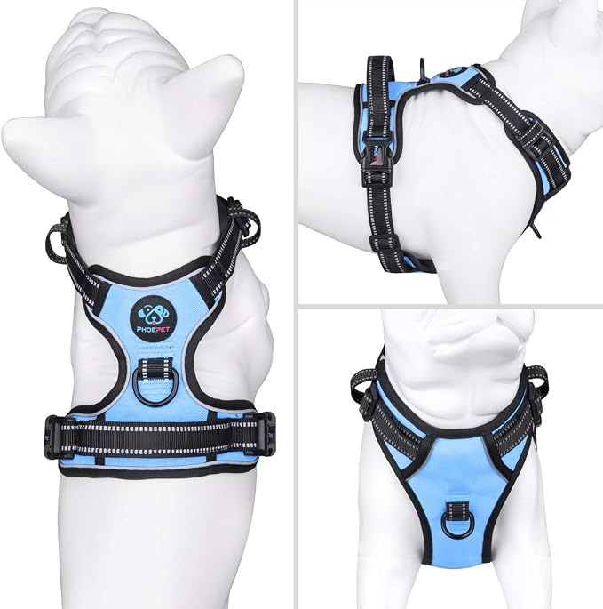 No Pull Dog Harness Reflective Adjustable with 2 Metal Leash Hooks | and Soft Training Handle [Over The Head Design](XL, Baby Blue) - Image 2