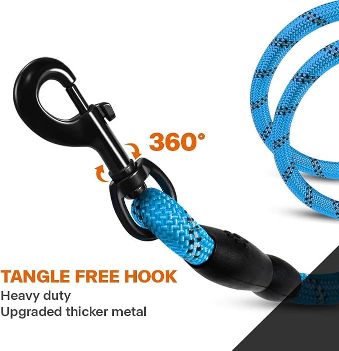 Taglory Rope Dog Leash for Medium Large Dogs, 5 FT Padded Handle, Blue | Climbing Rope for Strong Pullers, Reflective for Night Walks and Training, Comfortable Grip, Anti-tangle Swivel Clip 1/2 inch - Image 6
