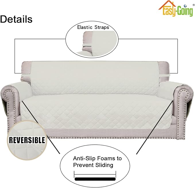 Easy-Going Oversized Chair Sofa Slipcover Reversible Sofa Cover Water Resistant Couch Cover Furniture Protector Cover with Elastic Straps for Pets Dog (Oversized Chair, Ivory/Ivory) | Machine Washable Slipcover For Dogs, Water Resistant Furniture Mat F... - Image 3