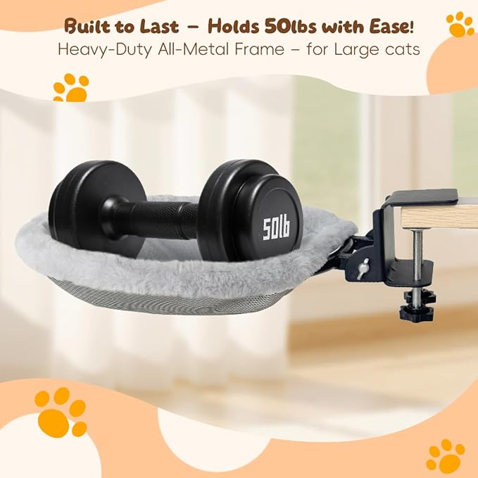 Cat Desk Bed | Supports 50 lb | Desk Mounted Cat Bed Cat Hammock for Desk | Space-Saving Foldable Design Cat Bed for Gaming Desks| removable washable cover | fits a wide range of desk thicknesses - Image 3