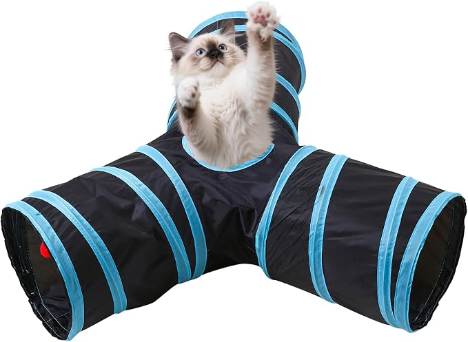 Pet Cat Tunnel, Y-3 Way Tunnels for Indoor Cats, Collapsible Pet Tunnel for Kitten, Puppy, Rabbit, 25cm-Wide Tunnels, Durable & Breathable, with Peek Hole Toy Ball by Tamiplay