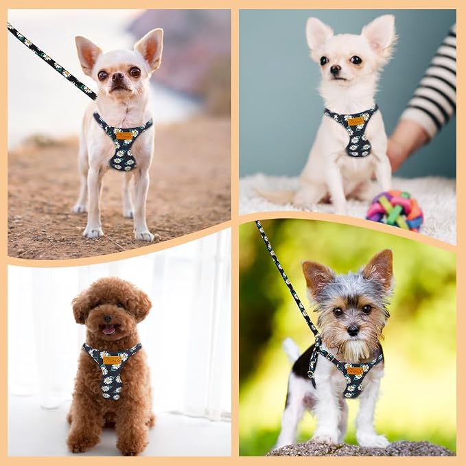 SlowTon No Pull Dog Harness with Leash for Small Medium Dogs, Black S | Floral Pattern, Step-in, Lightweight, Easy Put On and Off, No Choke, Soft Cotton and Suede for Daily Walking - Image 7