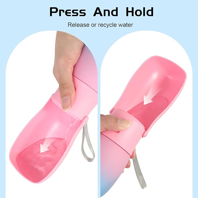 Portable Dog Water Bottle 10oz Pink | Foldable pet water dispenser, food grade plastic, ease to use for outdoor walking, hiking, travel - Image 4
