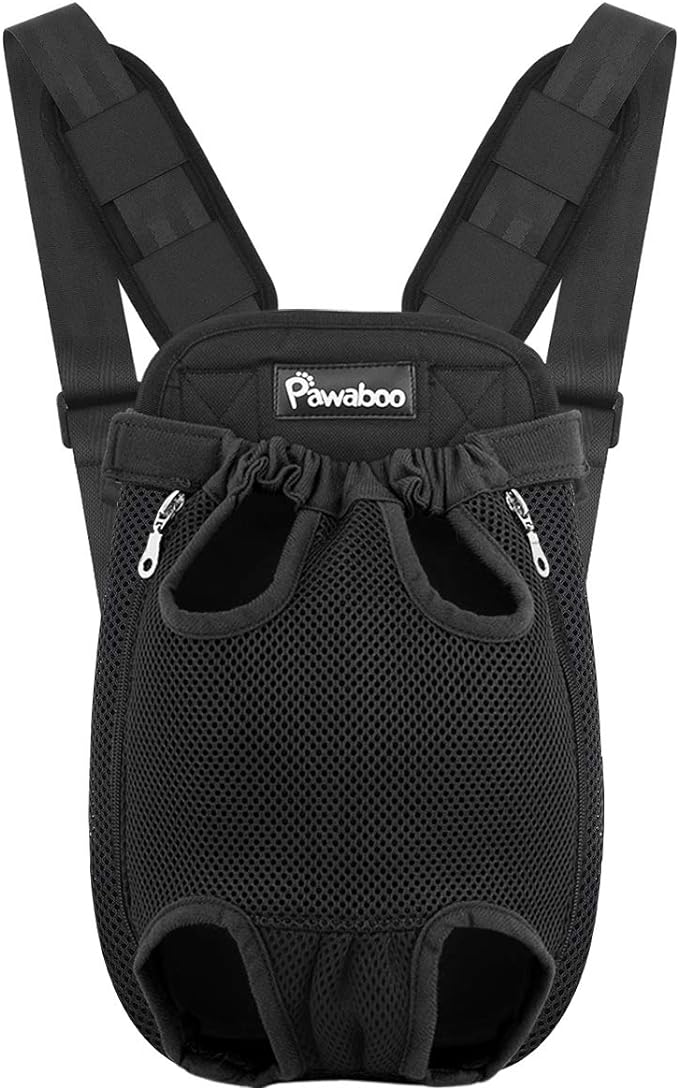 Pawaboo Pet Front Carrier Backpack for Small Medium Dogs | Legs Out Easy-fit,Adjustable Straps,Hands-Free,Soft Padded Support for Travel Hiking Cycling Camping,8-12Lbs,Black,L by Pawaboo