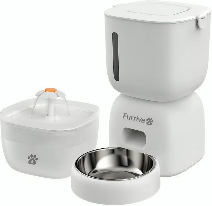Automatic Cat Feeder and Water Fountain Set, White - 3L Food and Water Dispenser, Locking Lid, Plug-in/Battery Powered, Programmable Portions, 4 Meals/Day, 10s Voice Recorder for Cats and Small Dogs - Image 7