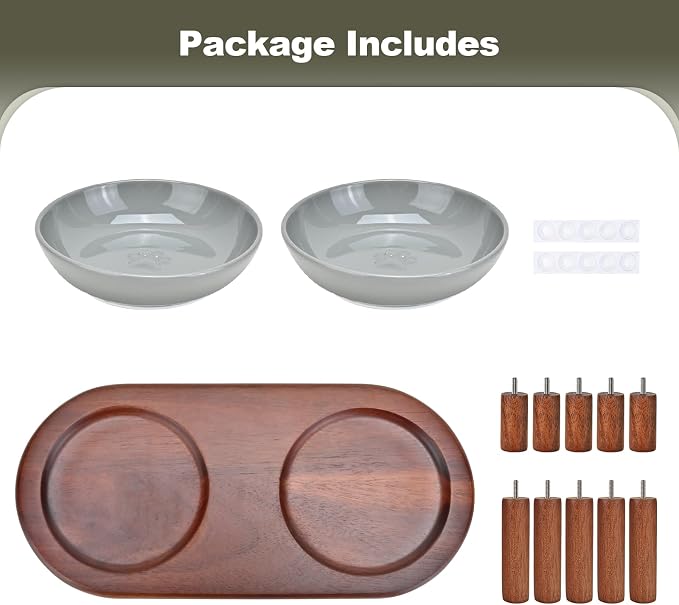 SPUNKYJUNKY Extra Wide Elevated Ceramic Cat Bowl with Acacia Wood Stand Whisker Friendly (Cat Paw Pattern, Gray) - Image 7