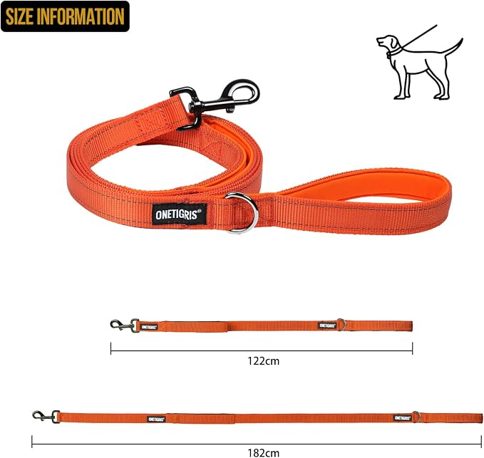OneTigris No-Pull Dog Leash with Handle for Medium Large Dogs (Orange, 6FT) | Durable lead built for training & daily walks. Ideal drag line for strong pullers and large breeds like bully dogs. - Image 2