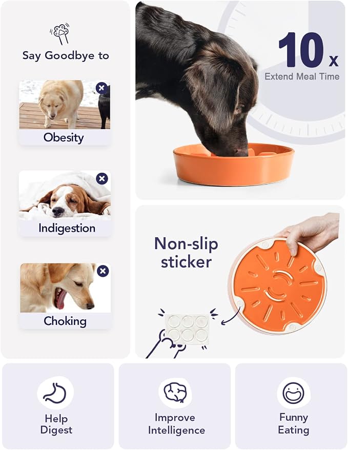 LE TAUCI Dog Bowls Slow Feeder Ceramic, 1.5 Cups Slow Feeding Dog Bowl Small Medium Breed, Puppy Bowl for Fast Eaters, Sun Orange - Image 3