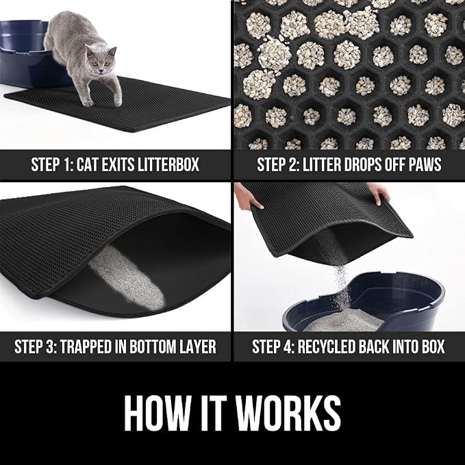 GORILLA GRIP Honeycomb Cat Litter Box Mat, Two Layer Trapping Waste Mats, Soft On Paws, Litter Box Supplies and Essentials for Indoor Cats, Traps Excess, Water Resistant for Floors, 24x15 Black - Image 3