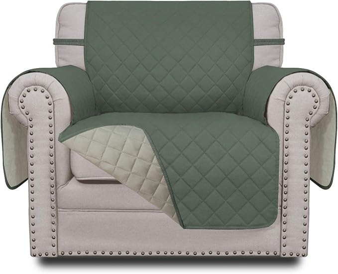 Easy-Going Reversible Couch Cover, Small Chair, Greyish Green/Beige | Machine Washable Slipcover For Dogs, Water Resistant Furniture Mat For Living Room, Non-Slip Sofa Cover, Pet Friendly by Easy-Going