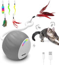 Upgraded 2.36 Inch Large Interactive Cat Toys Ball for Indoor Cats, Gray | Motion and Sound Activated, 2 Speeds, Rechargeable, 5 Replaceable Tails, Stuck-Free Motor, Pink Also Available by GOGODOGYA