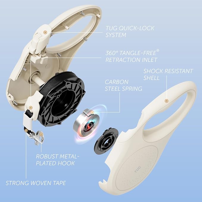 TUG Quest Retractable Dog Leash | 360° Tangle-Free Retraction | 16 ft Strong Nylon Tape (Small, Cream) - Image 2