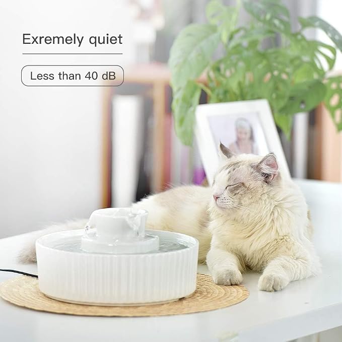 Cepheus Pet Drinking Fountain-2.1L/71oz Ceramic Cat Water Fountain-Automatic Ceramic Water Fountain for Cats and Dogs with with Ultra-Quiet Pump(White) - Image 4