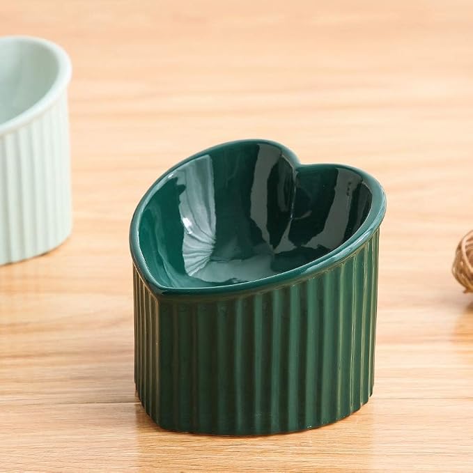 Dark Green Ceramic Raised Cat Bowls, Tilted Elevated Food or Water Bowls, Stress Free, Backflow Prevention, Dishwasher and Microwave Safe, Lead & Cadmium Free - Image 6